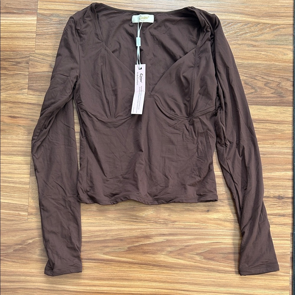 Elegant Brown Long Sleeve Top